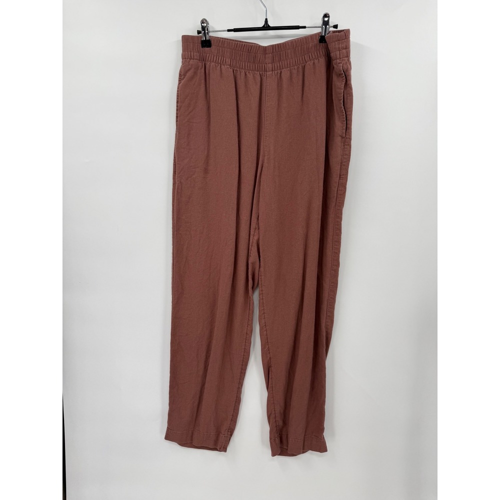 Old Navy M Tall Straight Pants Womens Mauve Brown Linen Blend High Rise Comfort